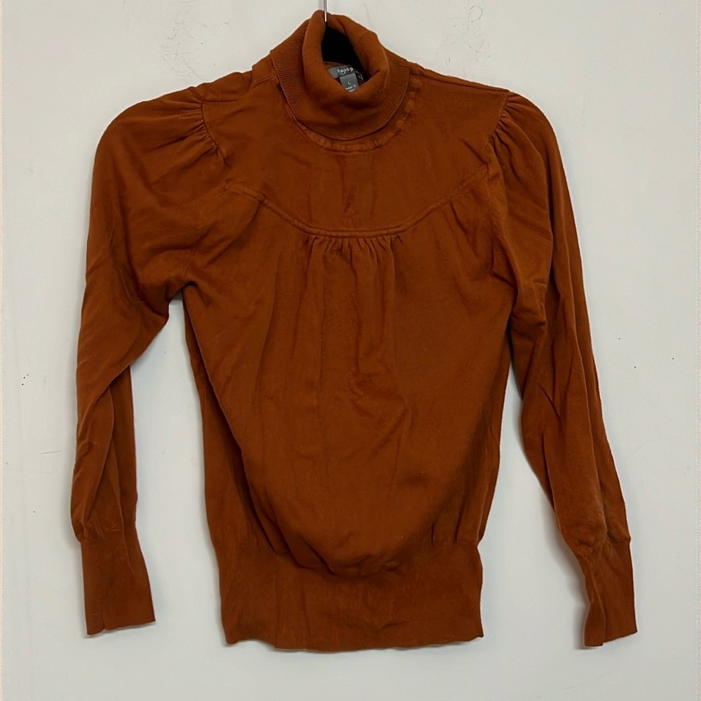 🌞 Apt 9 vintage rust/brown turtle neck sweater long sleeves oval ruching women L